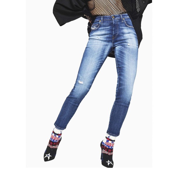 Diesel Denim - Diesel Babhila Jeans Women Blue Distressed Skinny Fit Denim Pants Tag 26x32